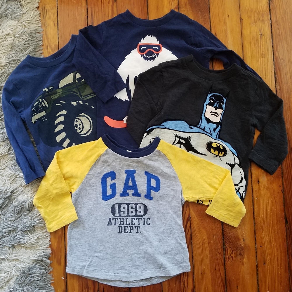 Baby Gap 4 Graphic Long‎ Sleeve T Shirt Bundle Truck, Batman 12-18 Months